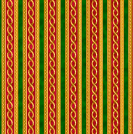 Christmas Stripes Red Green on Gold 100% Cotton Price per Yard