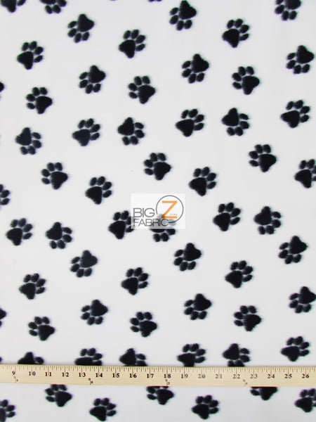 Animal Paw Print White & Black Fleece Fabric