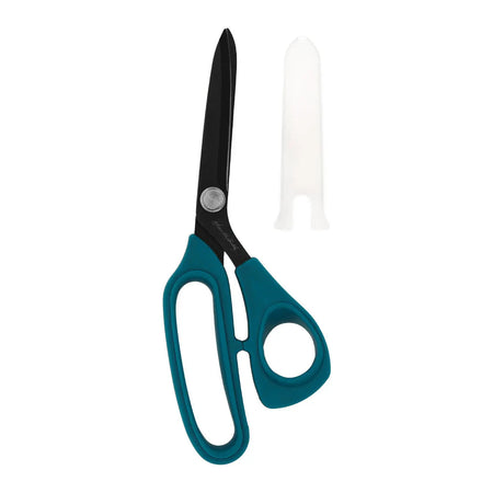 Tijeras Perfect Scissors, color verde azulado oscuro, 21,5 cm, mango curvado, hoja microdentada y antideslizante
