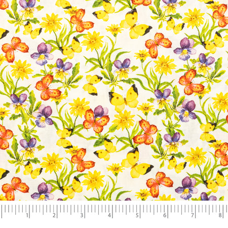 Tela SINGER®, 100 % algodón, 44 pulgadas de ancho, con mariposas amarillas y verdes, vendida por yardas