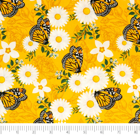 Tela SINGER®, 100 % algodón, 44 pulgadas de ancho, con mariposas naranjas y verdes, vendida por yardas