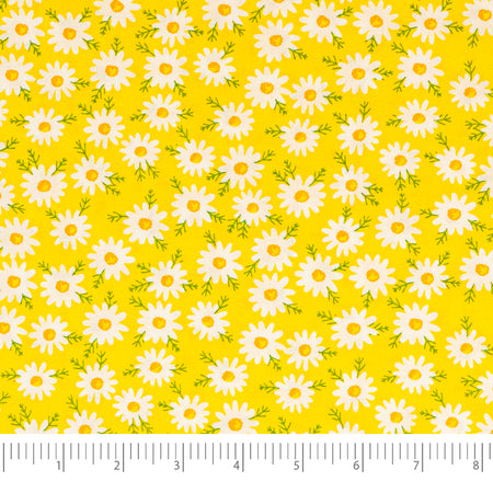 Tela SINGER®, 100 % algodón, 44 pulgadas de ancho, margaritas sobre fondo amarillo, vendida por yardas