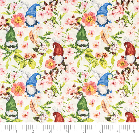 SINGER®  Fabric,  100% Cotton, 44 Inch Wide, Springtime Gnomes White, Cut by the Yard