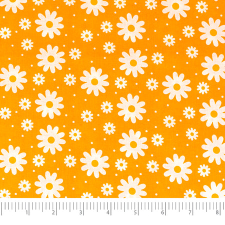 Tela SINGER®, 100 % algodón, 44 pulgadas de ancho, con pequeñas flores blancas sobre fondo amarillo, se vende por yardas