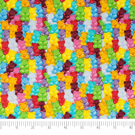 Tela SINGER®, 100 % algodón, 44 pulgadas de ancho, ositos de goma arcoíris, cortada por yardas