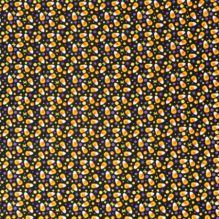 SINGER®  Fabric, 100% Cotton, 44 Inch Wide, Candy Corn And Purple Dots On Blk, Cut by the Yard