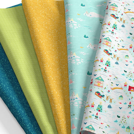 Tela SINGER®, 100 % algodón, 18 x 21 pulgadas, lote de 5 «fat quarters», «Santa's Village»
