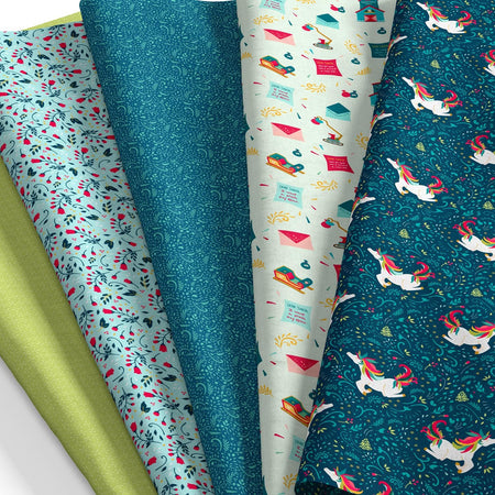 Tela SINGER®, 100 % algodón, 18 x 21 pulgadas, lote de 5 «fat quarters», Unic Wishes