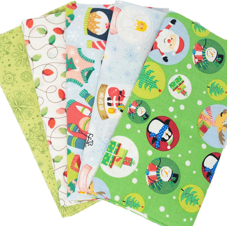 Tela SINGER®, 100 % algodón, 18 x 21 pulgadas, lote de 5 «fat quarters», Snowglobe