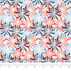 Tela SINGER®, 100 % algodón, color rojo, con motivos de fuegos artificiales en azul y blanco sobre fondo blanco, vendida por metros
