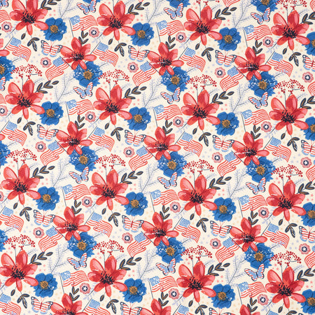 Tela SINGER®, 100 % algodón, con motivos de banderas y flores, a la medida