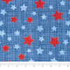 Tela SINGER®, 100 % algodón, con estrellas rojas y azules sobre fondo texturizado, vendida por metros