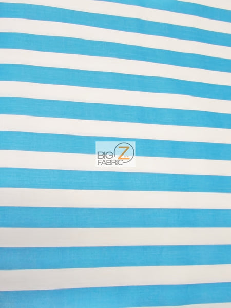Tela de poliéster y algodón con rayas de 2,5 cm / Turquesa/Blanco / Se vende por metros