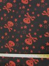 Skull Bones Black and Red Stars Fleece Fabric