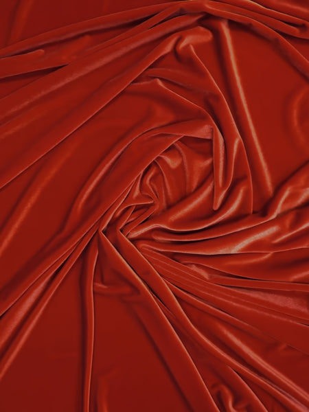 Tela elástica de terciopelo y spandex, 360 gramos, para disfraces / Rojo fuego / Se vende por yardas