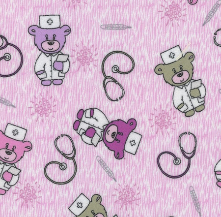 FLANELA «Doctor Teddy» en rosa para bebé, 100 % algodón. Precio por yarda