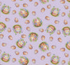 Huevos de Pascua alegres sobre fondo de lavanda púrpura, 100 % algodón. Precio por yarda.