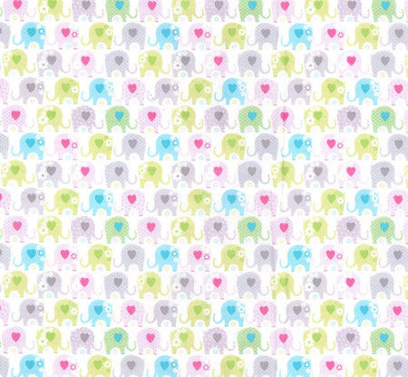 Elefantes bebés sobre fondo blanco, 100 % algodón. Precio por yarda para bebés
