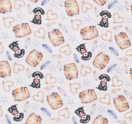 Cachorros de perro, iconos del Oeste sobre fondo gris, 100 % algodón, precio por yarda, tela decorativa