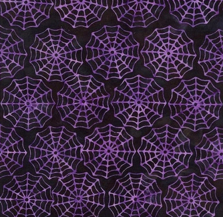 Halloween Batik Purple Spider Webs on Black Tonga
