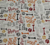Tela con motivos de cachorros, 100 % algodón, color crema. Precio por yarda.