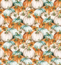 Packed Pumpkins White Teal Orange 100% Cotton Price per Yard