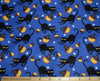 Halloween Spooky Black Cats and Tossed Pumpkins on Blue 100% Cotton Fabric