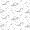 Espectáculo misterioso: luna y estrellas sobre fondo blanco en tela de algodón blanco, 44"/45", por yarda