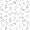 Espectáculo espeluznante - Tela «Word Toss» de algodón blanco sobre blanco, 44"/45", por yarda