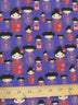 Tejido de poliéster y algodón de color morado con motivos culturales de geishas orientales