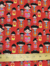 Tejido de poliéster y algodón rojo con motivos culturales de geishas orientales