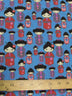 Tejido de poliéster y algodón de color turquesa con motivos culturales de geishas orientales