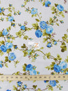 Daffodils Flower Blue Poly Cotton Fabric