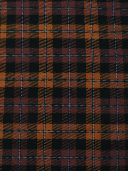 Tejido de franela para uniformes con estampado de tartán / Naranja/Negro / Se vende por metros