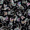 Halloween Day of the Dead Tossed Skeleton Cats on Black