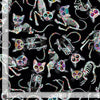 Halloween Day of the Dead Tossed Skeleton Cats on Black