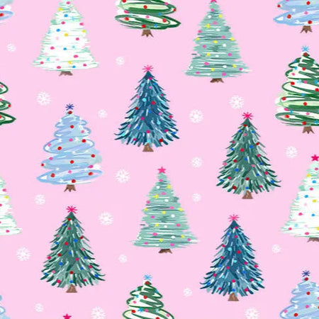 Tela rosa «Twinkle Trees Cloud Cuddle», por yarda