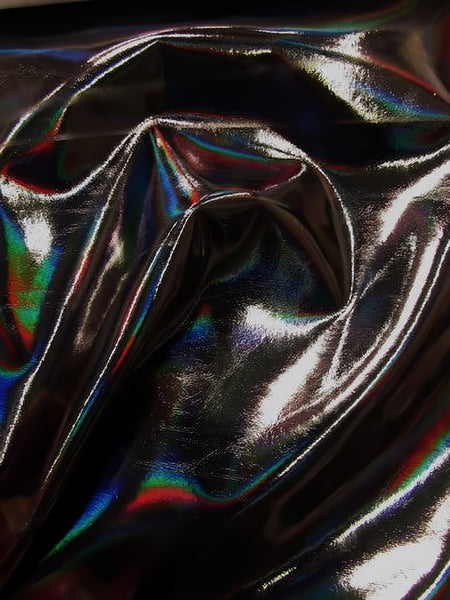 Tejido de vinilo spandex brillante y ultra holográfico / Negro / Se vende por metros
