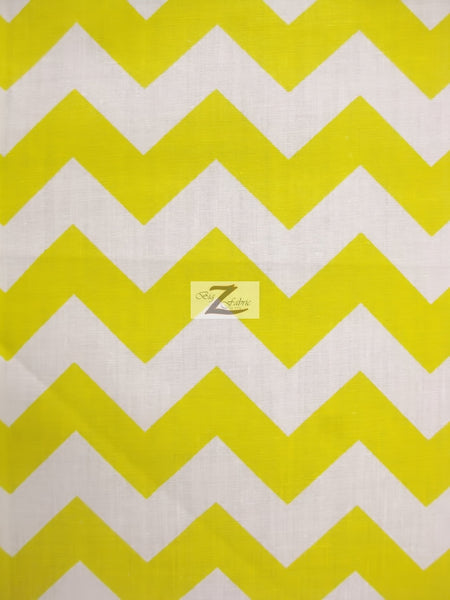 Poly Cotton Fabric 1" Zig Zag Chevron / White/Yellow / Sold By The Yard
