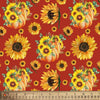 Sunflower Bouguets and Pumpkins on Burgundy 100% Cotton Price per Yard