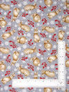 Tossed Bunnies on Gray with Snowflakes 100% Cotton Price per Yard