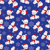 Ositos de peluche navideños y copos de nieve sobre tela azul 100 % algodón