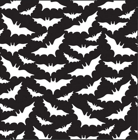 Halloween Flying White Bats on Black 100% Cotton Fabric