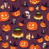 Halloween Spooky Smiling Pumpkin and Skulls on Purple 100% Cotton Fabric