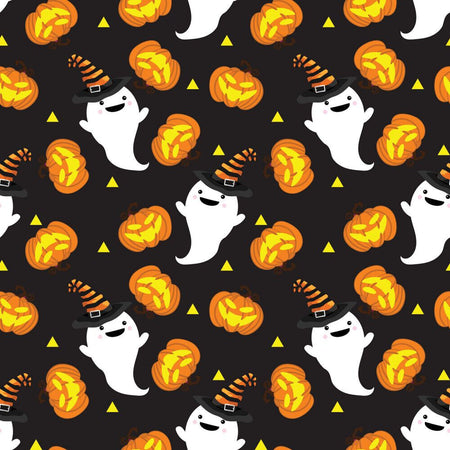 Halloween Ghosts and Pumpkins on Black 100% Cotton