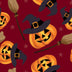 Calabazas de Halloween y escobas de bruja sobre fondo rojo, 100 % algodón